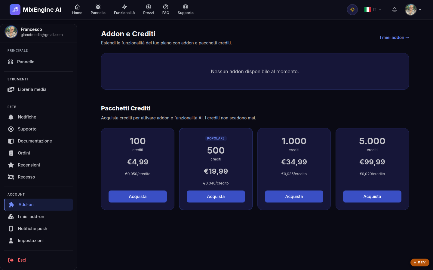 Add-on e crediti